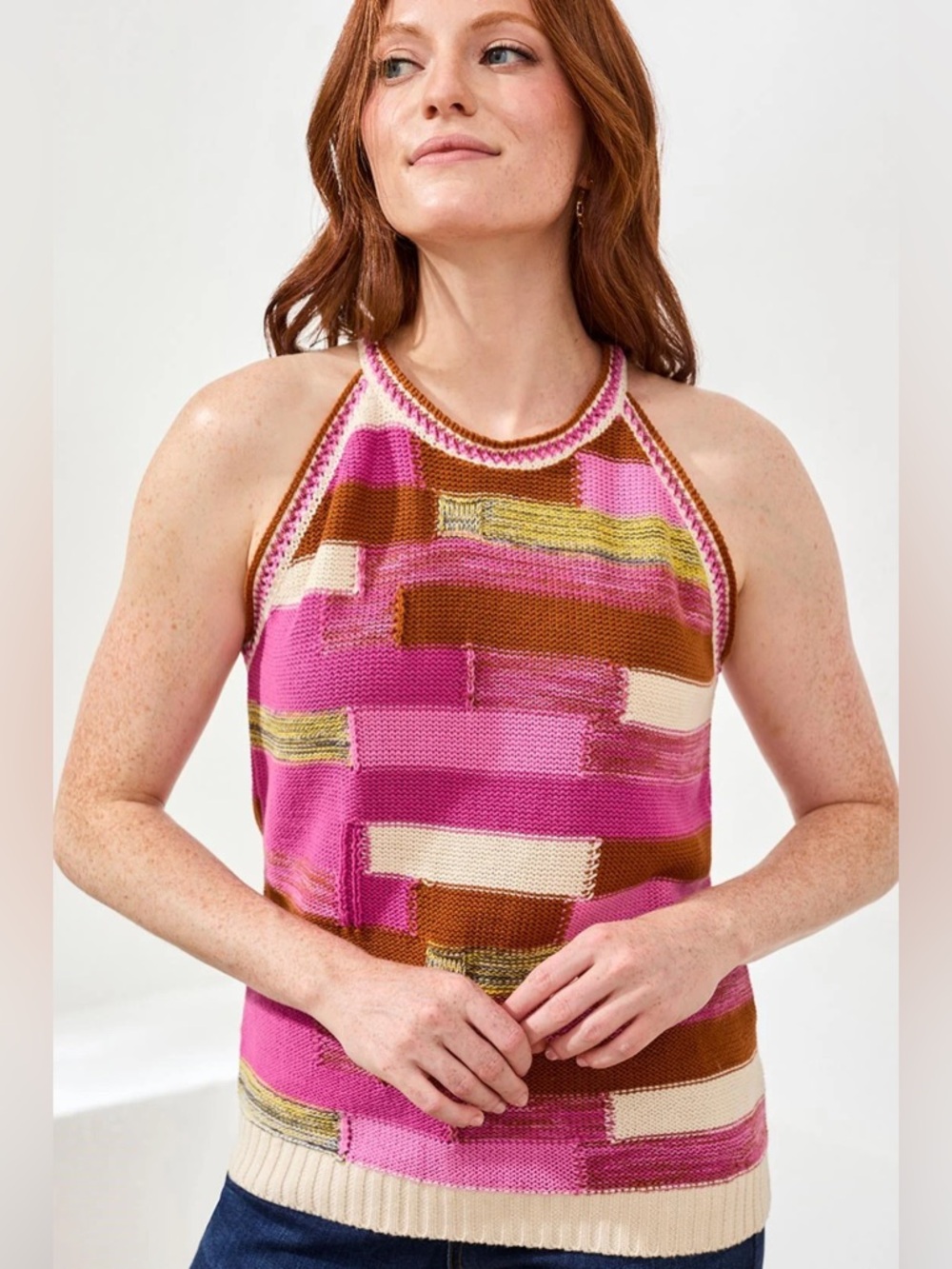 Free With Purchase Women’s Pink Multi-Block Knit Halter Top